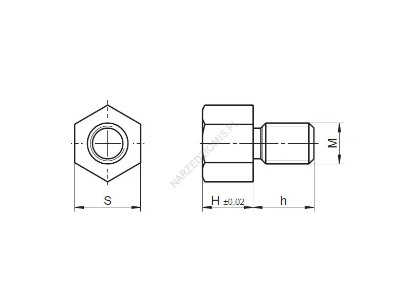 Rysunek techniczny: Kołki oporowe (bazujące) do szczęk chwytakowych KPL KB M8x20 - BISON-BIAL